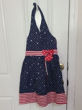 Bonnie Jean Navy Star Halter Dress with Red Stripe Bow
